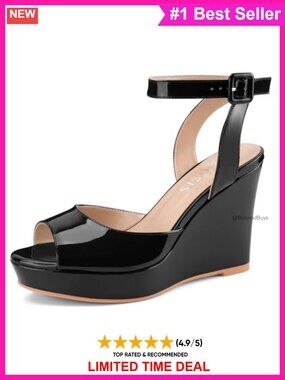 Women's Platform Wedge Sandals Peep Toe Ankle Strap Dress Heels